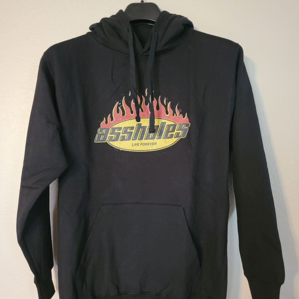 Black Graphic Hoodie with Flame Design